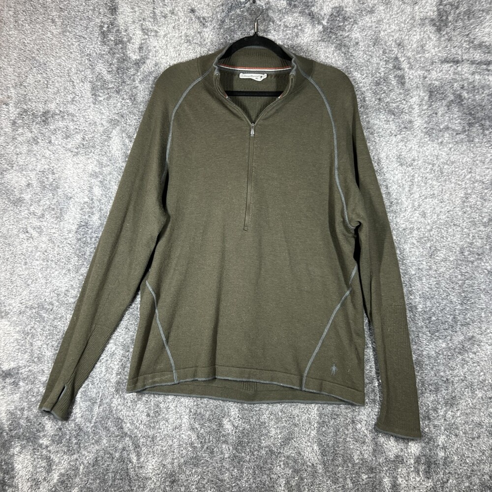 SmartWool Sweatshirt Mens XL Green 1/4 Zip Lightweight Merino Wool Thermal